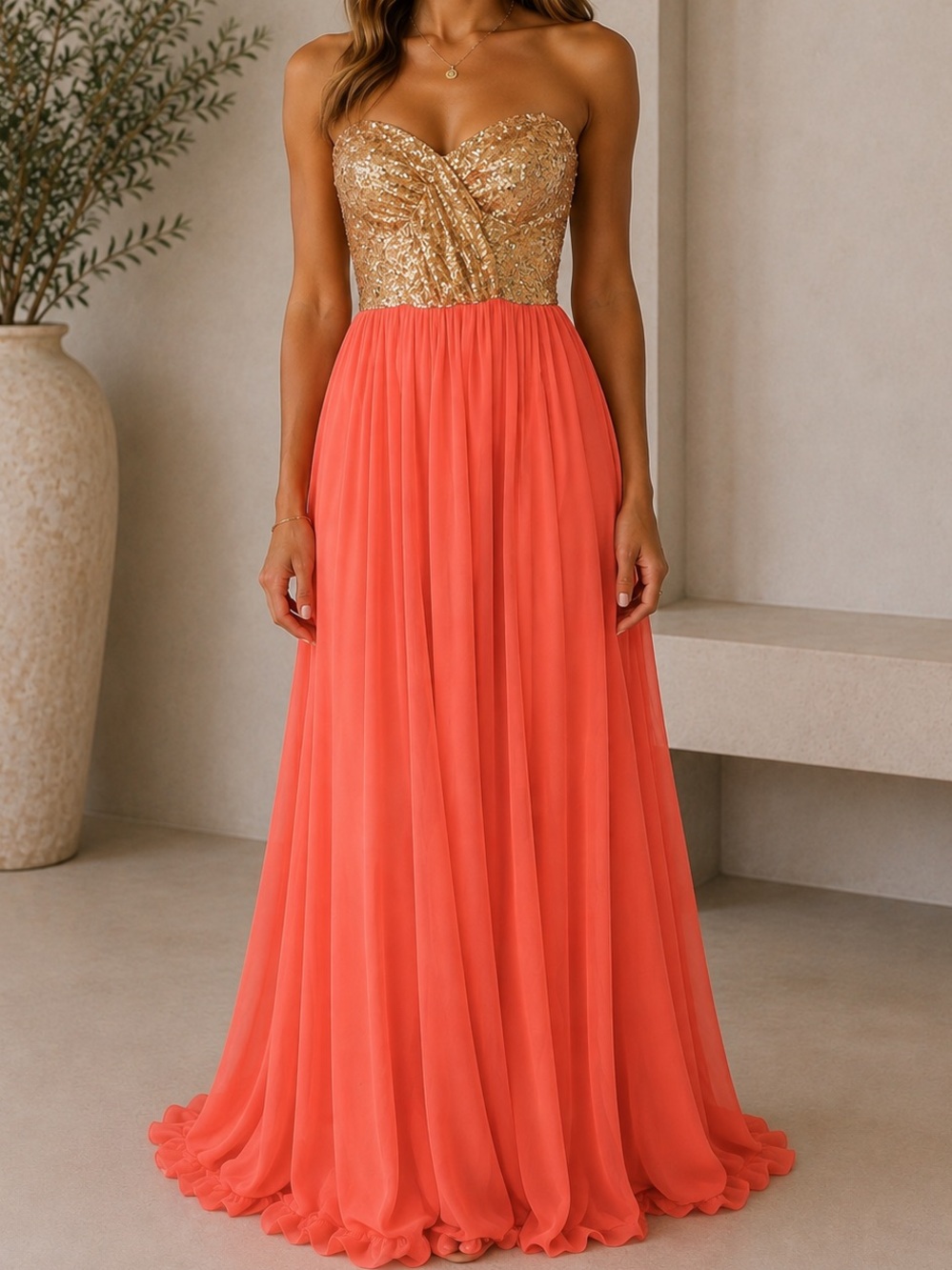 Riva Designs Strapless Prom‎ Dress With Train & Rhinestones